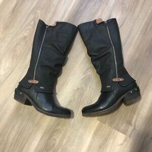RiekerTex Ladies Black Leather Tall Boots Size 39
